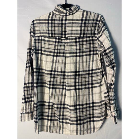 American Eagle Black White Plaid Boyfriend Flannel Button Up Shirt Womens Large - Picture 2 of 2
